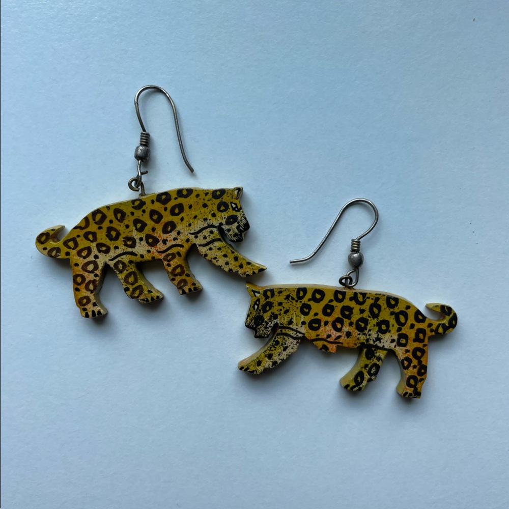 Hand Painted Wooden Leopard Earrings